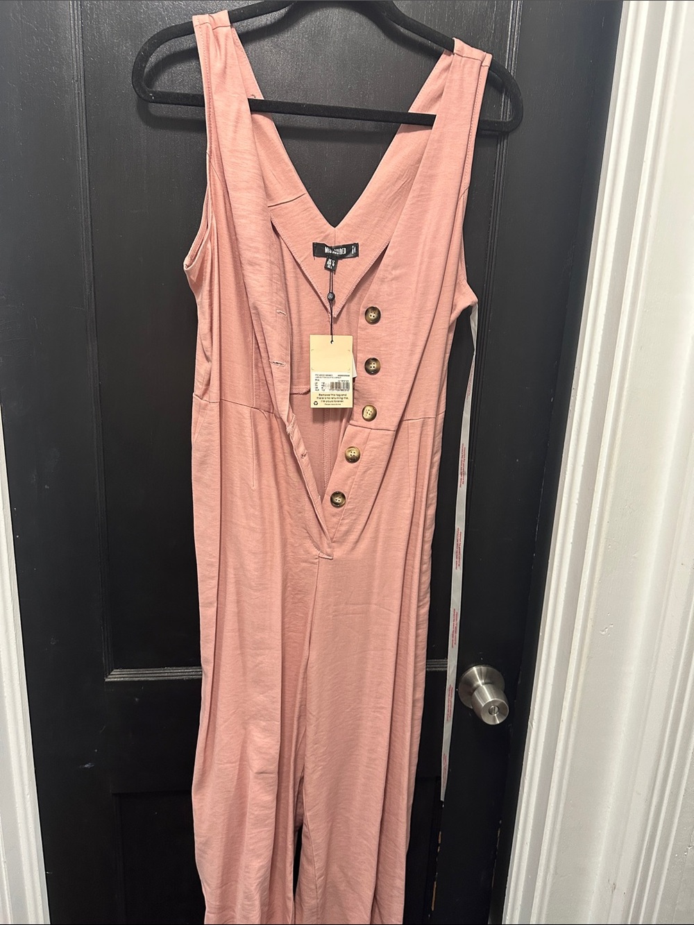 MISSGUIDED Sleeveless V-Neck Pink Jumpsuit Dress with Button Detail